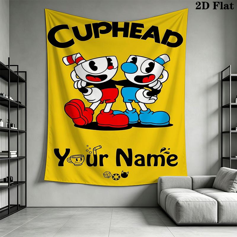 Name Custom Cuphead Game Wall Tapestry Aesthetic Wall Hanging Printed Fabric Blanket Decorative Tapestries for Bedroom Living Room Home Decor