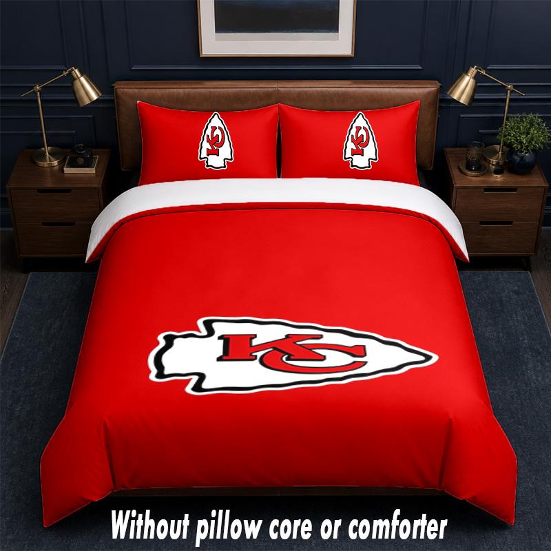 Kansas City Chiefs Design Bed Bedding Set 1 Duvet Cover + 2 Pillowcases Soft Breathable Household Bed Linens