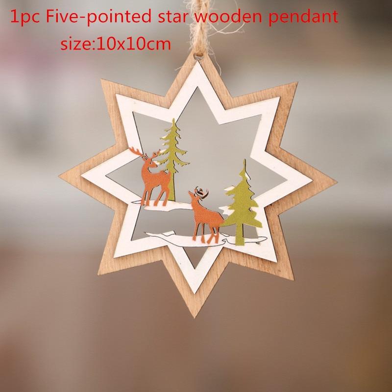 1Pc 2D/3D Christmas Ornament Wooden Hanging Pendants Star Xmas Tree Bell Christmas Decorations