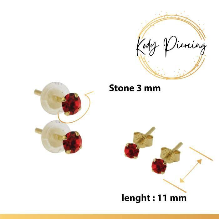 KODY PIERCING Комплект серег из 9-каратного золота и красных кристаллов диаметром 3 мм