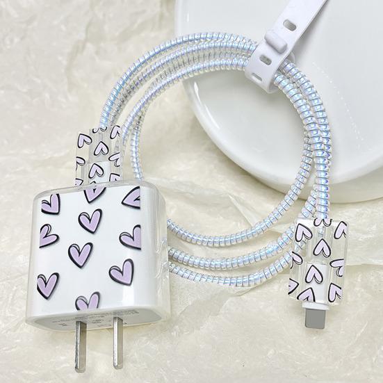 Защитный чехол для кабеля зарядки Love Pattern для зарядного устройства Apple 18/20 Вт, прозрачная защитная веревка, износостойкая всесторонняя защита, аксессуары для телефонов