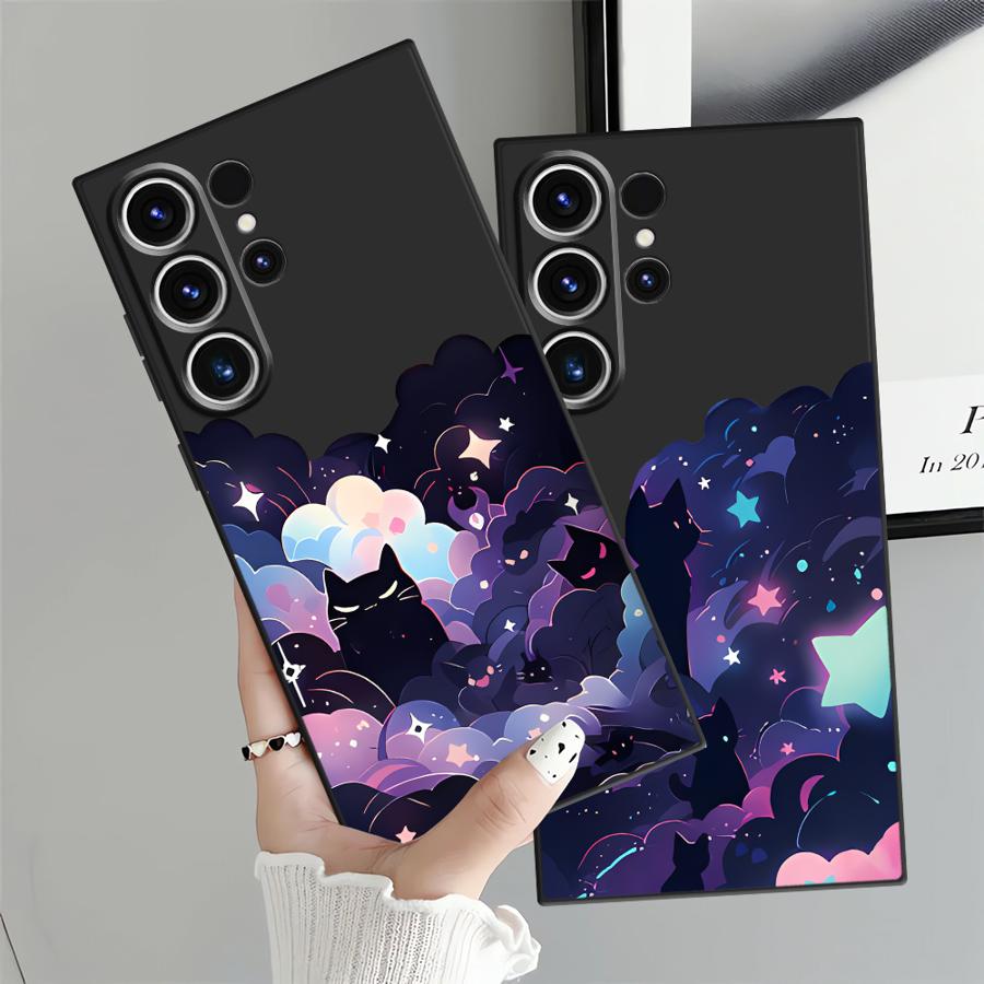 Чехол для Samsung Galaxy S25 S24 Plus S20 Ultra S21 FE S10 S9 Note 20 8 9 10 S23 S26 Funda Чехол для телефона Черный кот Звездная ночь
