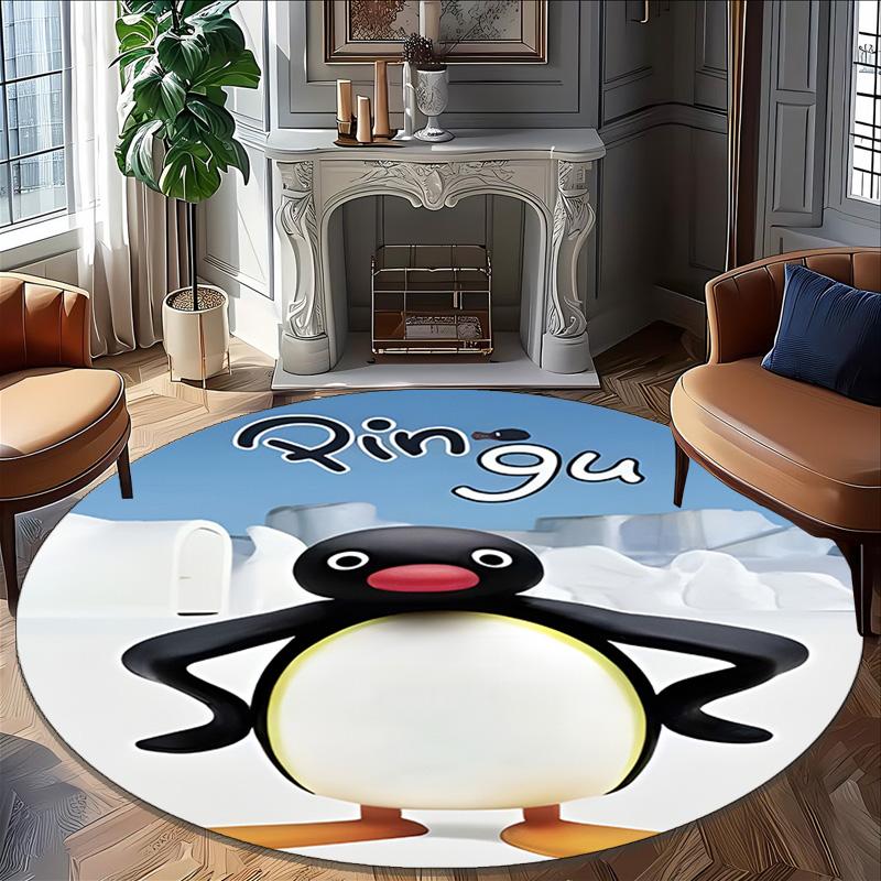1pc Pingu1 Carpet, Round Rug, Comfortable, Suitable for Entryways, Living Rooms, Office, And Bedrooms, Christmas Decoration