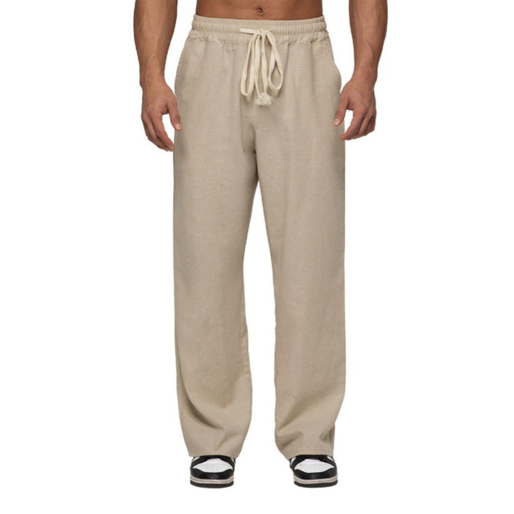 Мужские повседневные хлопково-льняные брюки, эластичный пояс на кулиске, летние пляжные брюки, легкие, свободного кроя, брюки для йоги