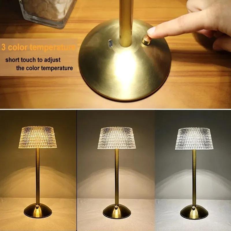 New LED Cordless Table Lamp USB Rechargeable Night Light Touch Dimming Desk Lamp Bedroom Decor Atmosphere Crystal Table Lamps