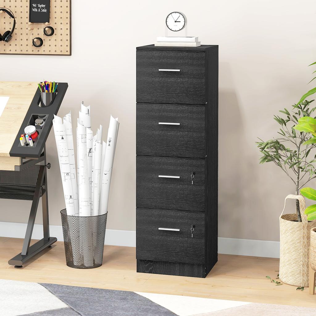 Four Drawer Lockable Filing Cabinet Black Wood Effect