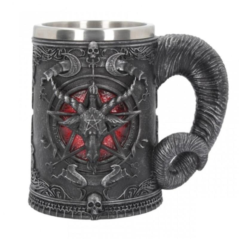 Pentagram Horn Stainless Steel Beer Mug 3D Tankard Coffee Beer Mug Drinks Mysterious Magic Fan Gift