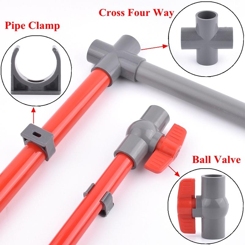 2Pcs 20~50mm PVC Pipe Connector Garden Irrigation Grey Ball Valve Aquarium Direct Tee Elbow Union Joint Pipe Clamp Cross Joint
