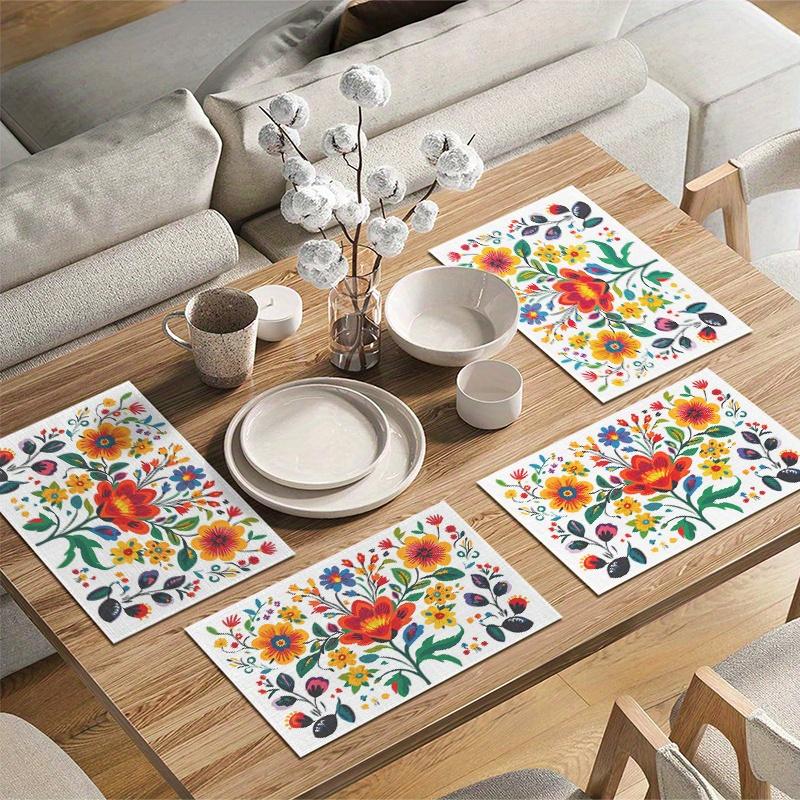 Traditional Polish Floral Heat Resistant Washable Table Placemats Kitchen Dining Decor 4 Piece Set