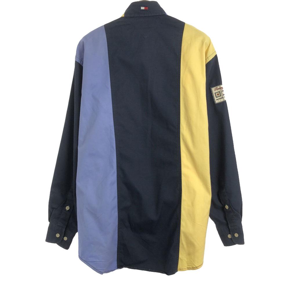 Tommy Hilfiger Мужская рубашка на пуговицах с длинным рукавом, вышивка логотипа Flag Tag 90-х годов, б/у
