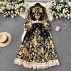 Palace Style Niche Style Print Long Puff Sleeve Dress