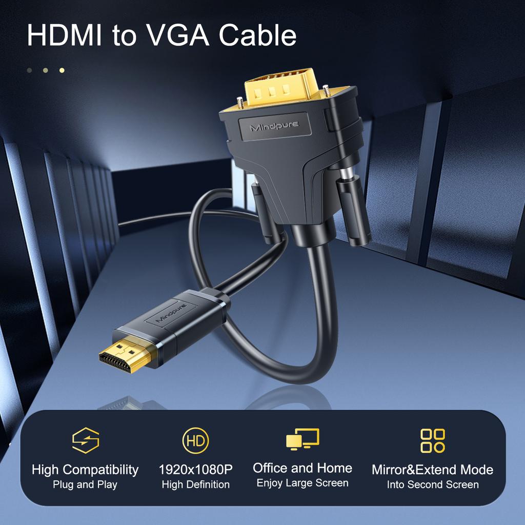 MINDPURE AD037 1m HDMI to VGA Cable 1080P 60Hz HD-Compatible Cord for TV/Monitor/Projector