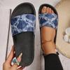 Fashion 2025 New Women's Oversized Printed Flip-flops Denim Open-toe Beach Sandals