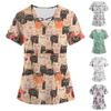 Women's Printing Short Sleeve V-neck Tops Working Pocket Blouse