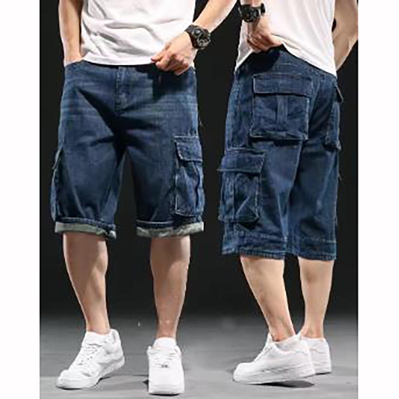Мужские широкие джинсовые шорты с карманами и рабочими джинсами-карго