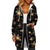 Women's Fashionable Christmas Printed Long Sleeved Drawstring Hooded Zipper Pocket Long Casual Sweatshirt Jacket