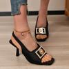 Модные черные сандалии с квадратным носком, женские, летние, с открытым носком, со стразами, с металлической пряжкой на каблуке, после пустых женских туфель большого размера