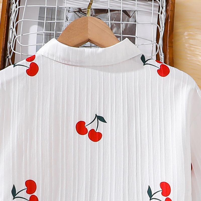 Девочки Осенний Наряд Новый Европейский и Американский Стиль Милый Принт Вишни Рубашка Топ с Длинным Рукавом и Длинные Брюки