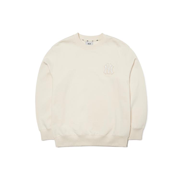 MLB Base Logo Sweatshirts Unisex Cream Crew Neck Moderate Plus Size 3AMTB0221-50CRS