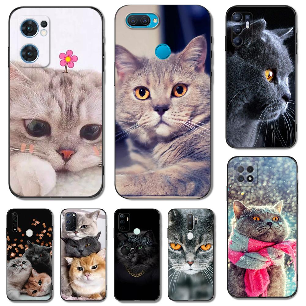 Black Tpu Case For OPPO Reno 7 7Z 8 Lite 4G 5G PRO F11 F17 F15 F19 F19S F21 British Shorthair Cat