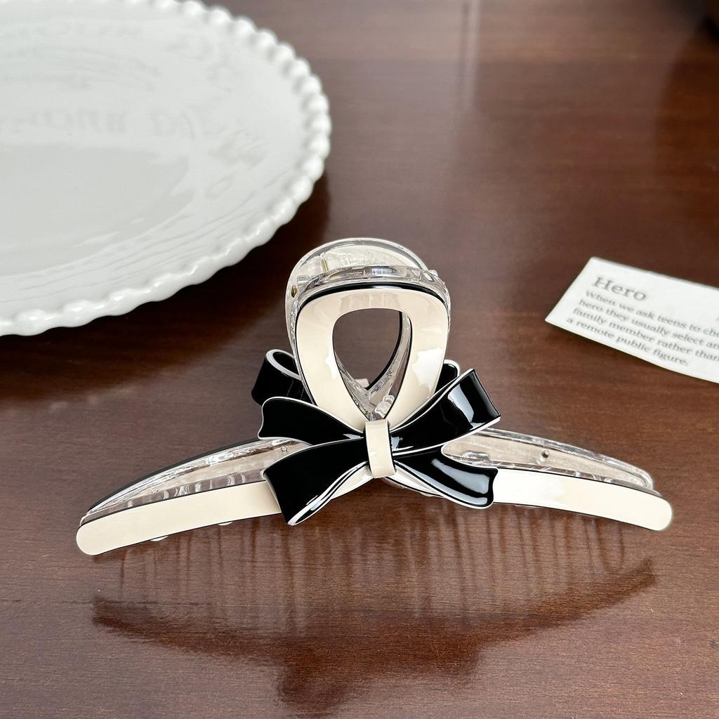 Новый Креативный Дизайн Геометрический Черно-Белый Цвет Бант Полый Зажим для Волос Ретро Ацетат Высокий Хвост Зажим-Акула