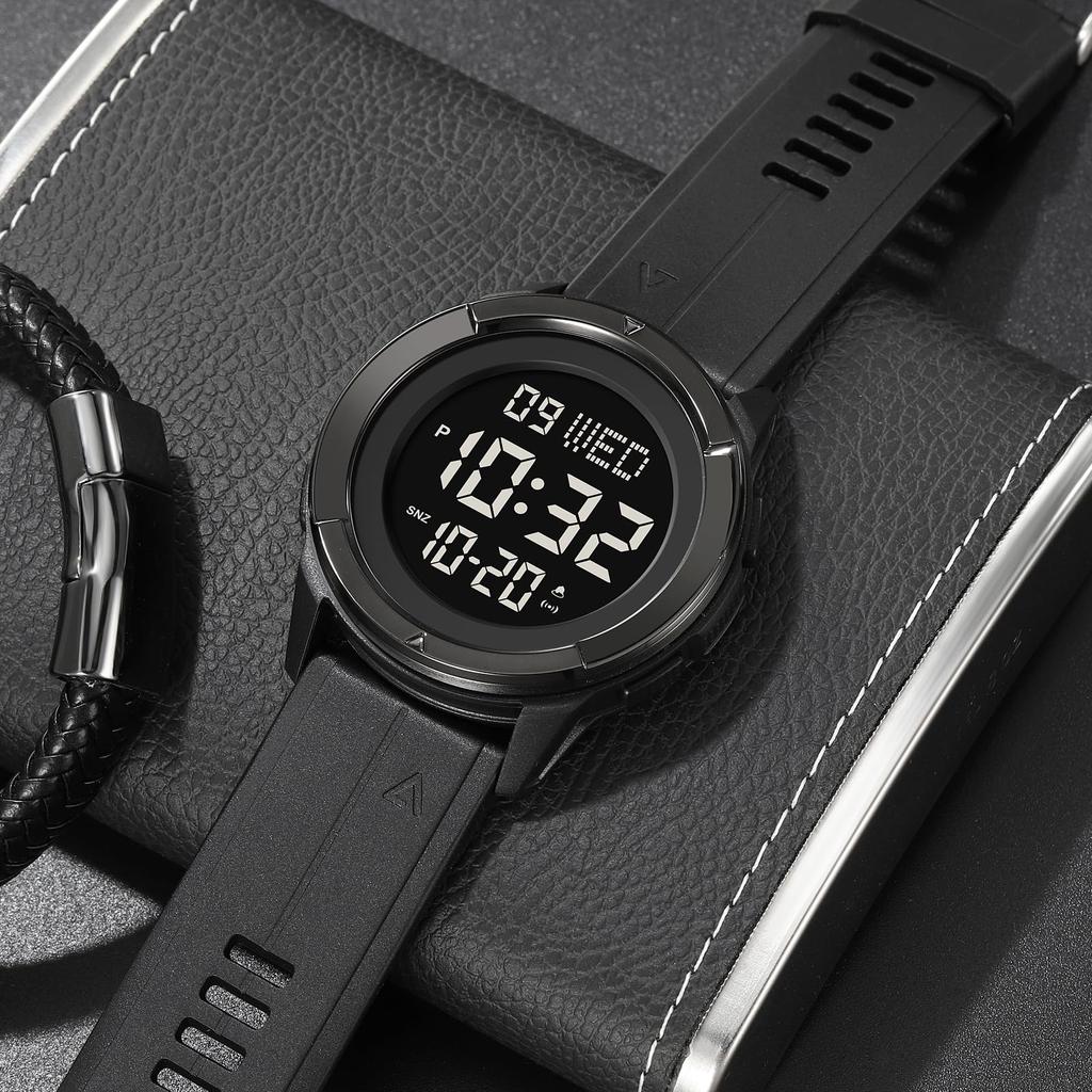 Timever Waterproof Digital Wristwatch with and Dual Time Includes Japanese Instruction Black Men's Stopwatch, LED, Alarm, Countdown, Functions,