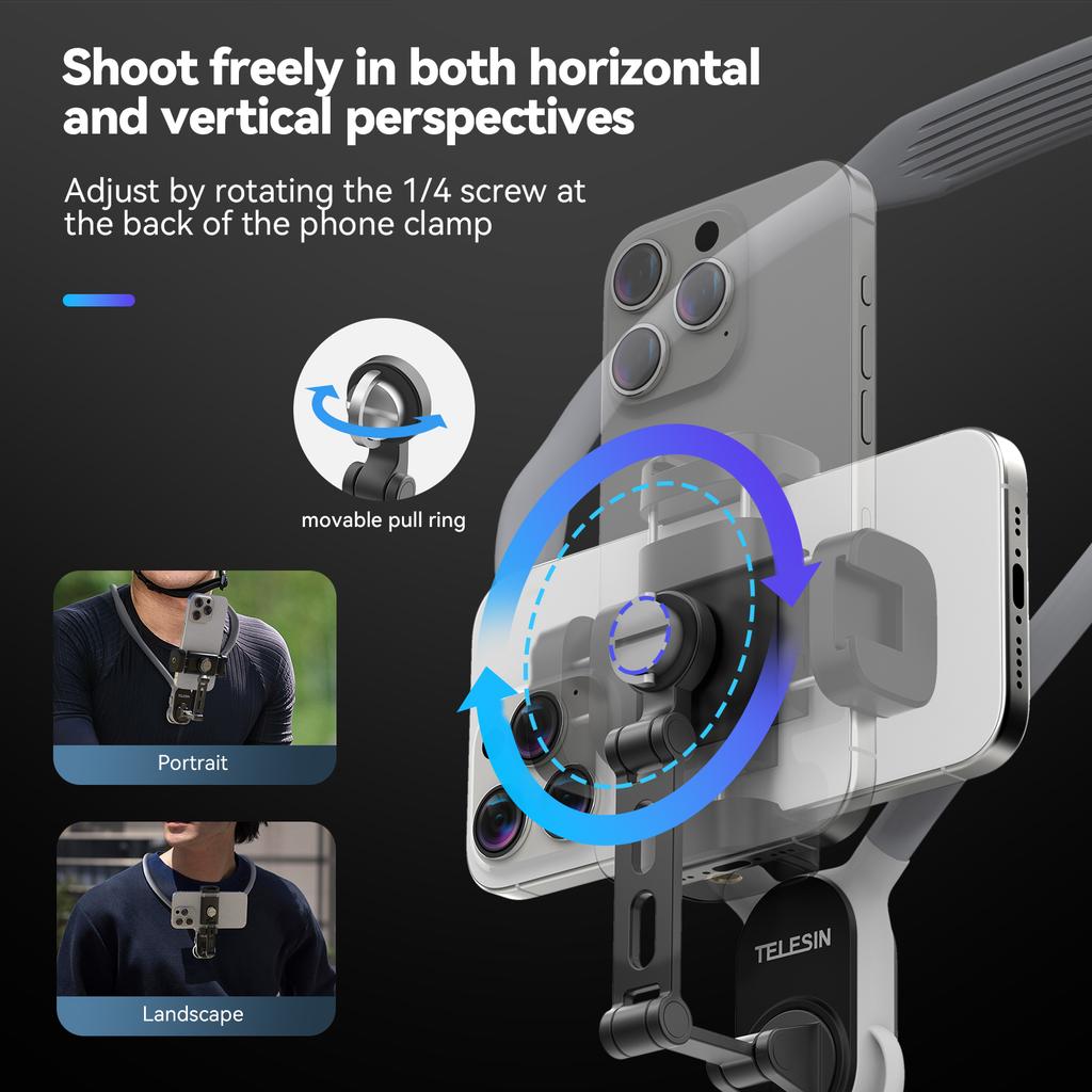 TELESIN Neck Mount Phone Clip 360° Rotation POV Phone Hold for Iphone 15 14 13 12 11 10 SAMSUNG HUAWEI XIAOMI Phone Accessories 7