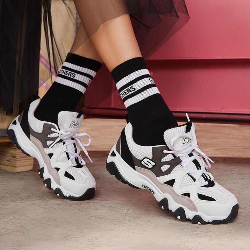 (WMNS) Skechers D'lites 2.0 'Black White Grey' Women's 99999693-WBGY