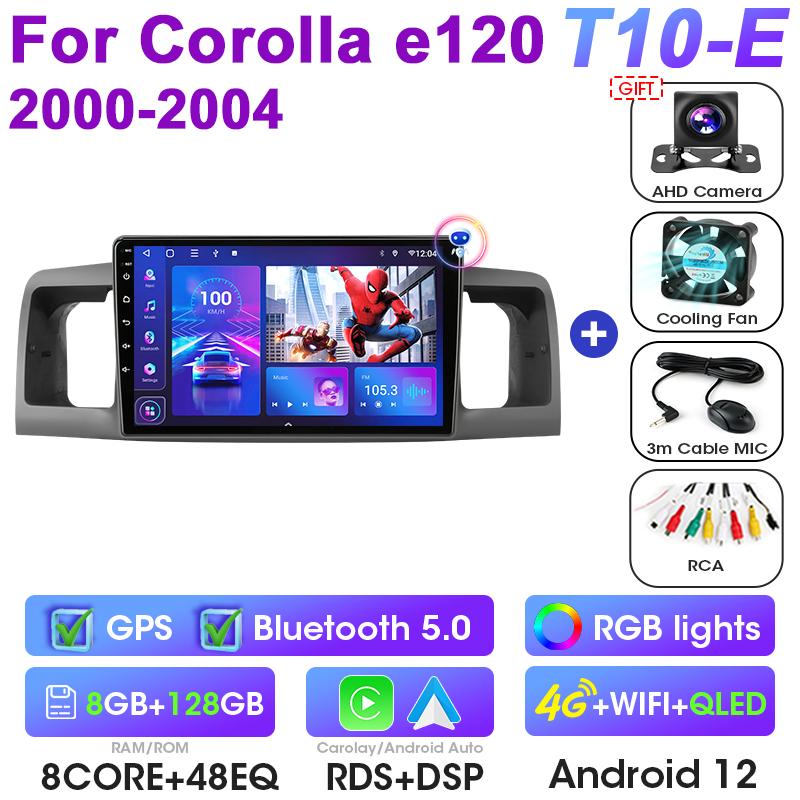 2 Din Android 12 автомобильный радиоприемник для Toyota Corolla E120 2000 - 2004 мультимедийный видеоплеер GPS 4G Carplay авто стерео DVD головное устройство