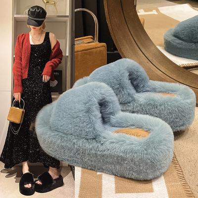 Новые однотонные пушистые тапочки на толстой подошве, женские однотонные утолщенные тапочки, модная домашняя одежда, пушистые тапочки на мягкой подошве