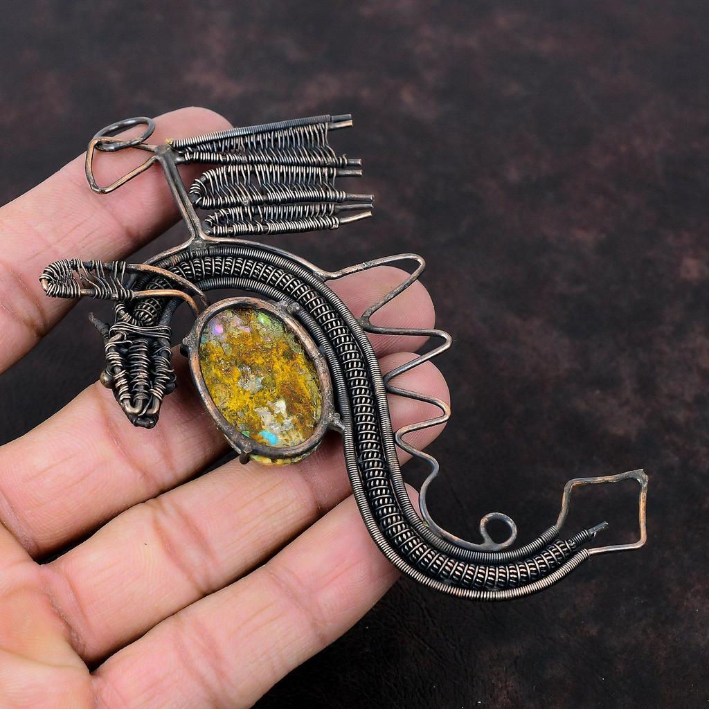 Fiesta Kingman Turquoise Pendant Copper Wire Wrapped Pendant Multi Copper Turquoise Pendant Gemstone Copper Jewelry Dragon Pendants For Gift