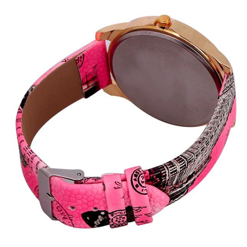 Rose Pattern Leather Band Analog Quartz Wrist Watches PK