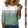 Women's Round Neck Pull Stripe Decorative Button Top Casual Solid Color 3/4 Sleeve T Shirt