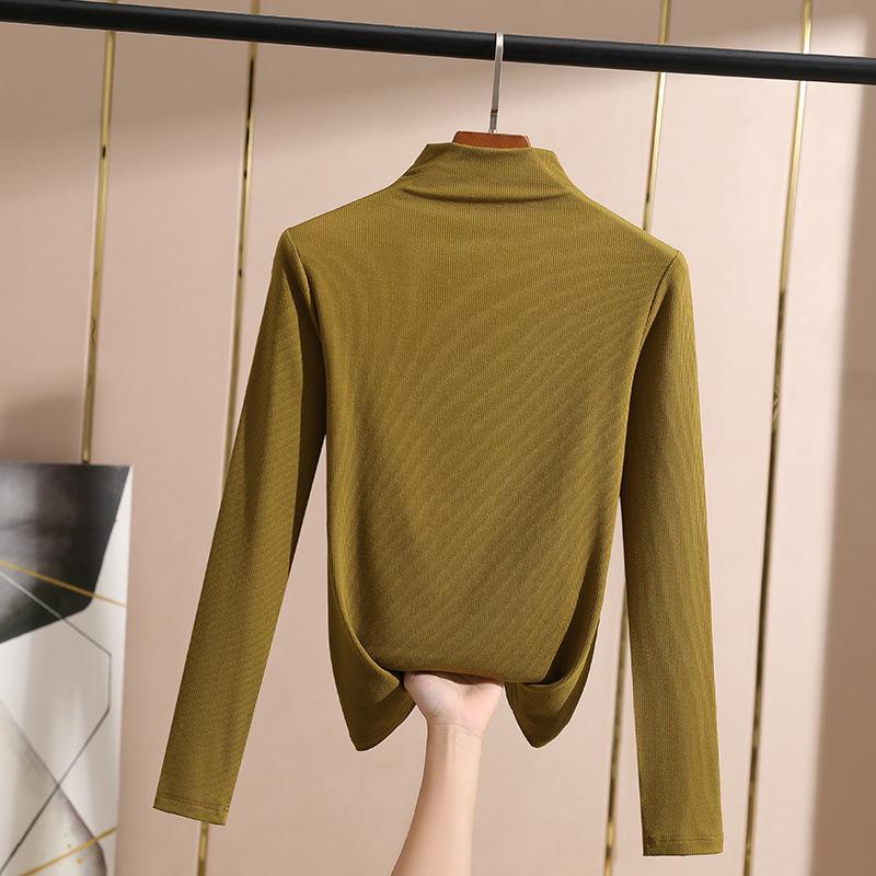 Small High Collar Bottoming Shirt Feminine Style Half High Collar Long Sleeved T-shirt Slim Solid Color Shirt