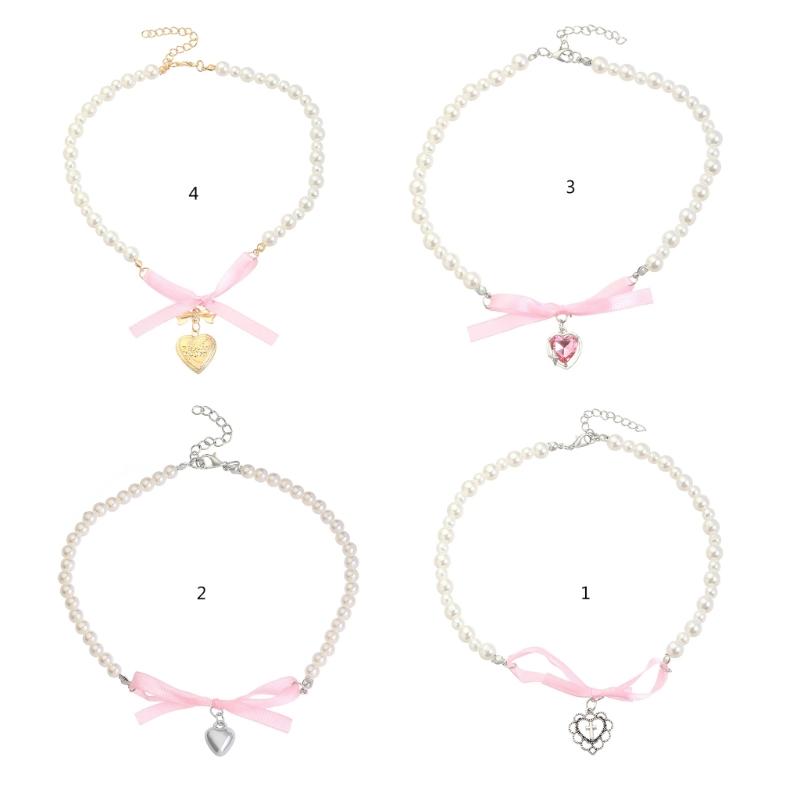 Элегантное ожерелье с подвеской в виде сердца и банта из жемчуга для женщин, милое универсальное ожерелье с подвесками, модные ювелирные изделия, подарок