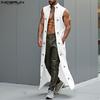 Men Satnd Neck Sleeveless Open Front Decorative Buttons Casual Long Cardigan