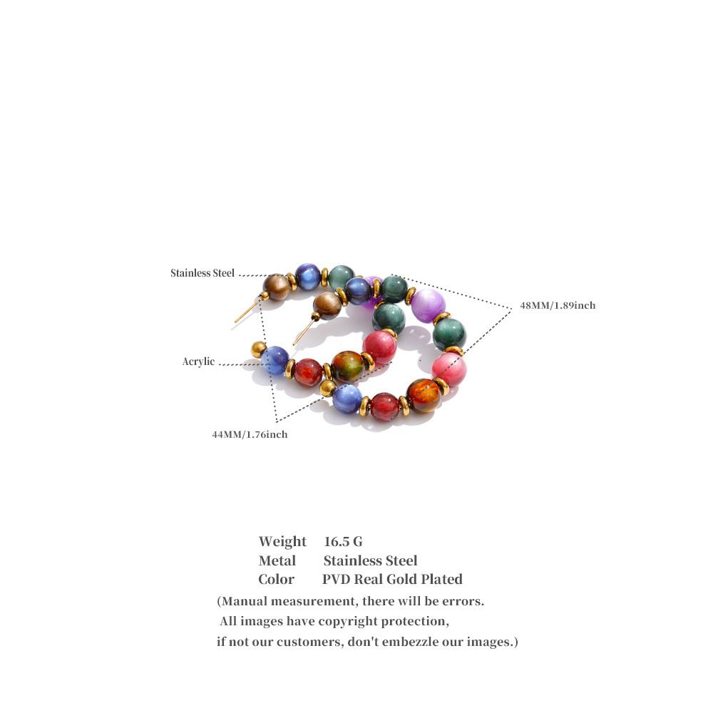Eetit Colorful Acrylic Resin Beads C-Shape Hoop Earrings Stainless Steel Fashion France Handmade Jewelry for Women Accessories