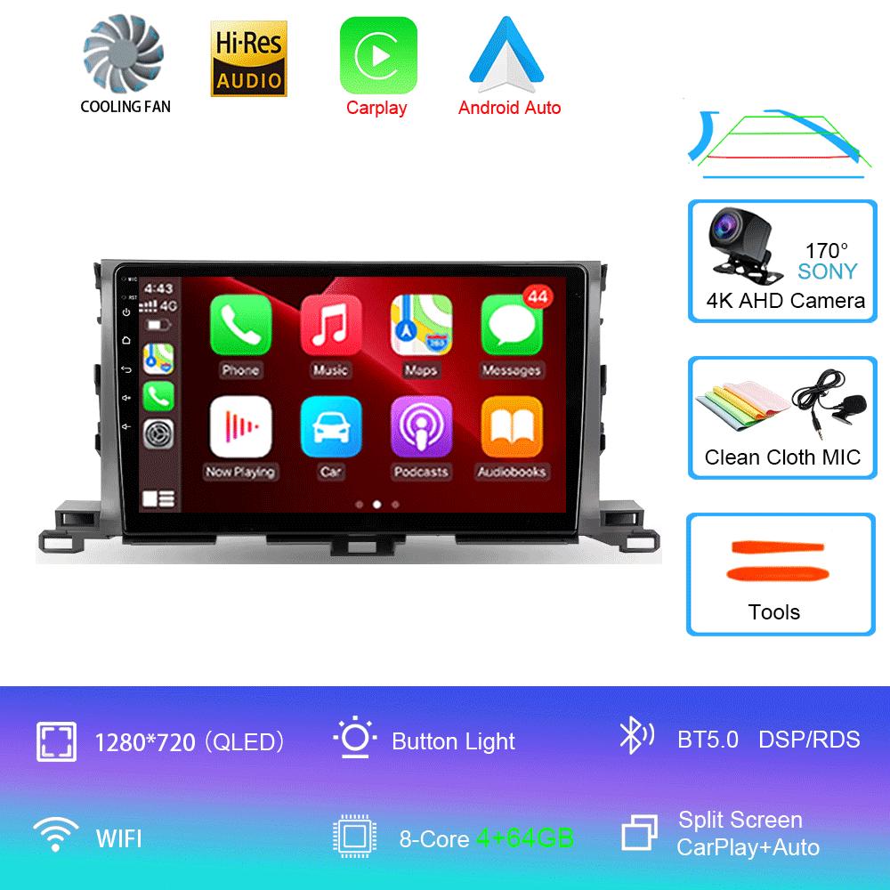 Для Toyota Highlander Kluger 3 XU50 2013 2014 - 2019 Автомобильное радио Android 14 Навигация Мультимедийный проигрыватель GPS WiFi+4G Carplay Auto