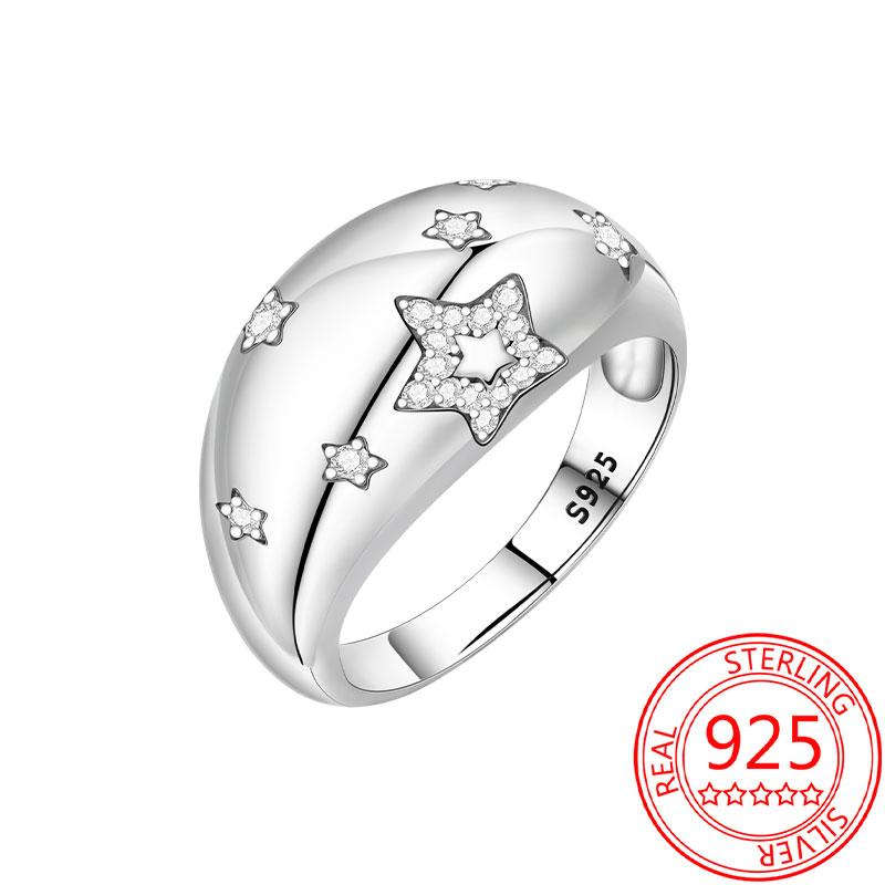 925 Silver Beautiful Stars and Moon Shining Sun Geometry Infinite Combination Ring Boutique Matching Gifts