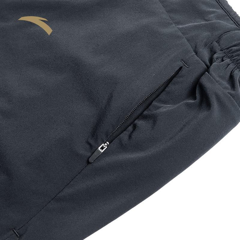 Anta Однотонные шорты с принтом логотипа и эластичным поясом, прямые свободные летние мужские шорты черного цвета 152230505