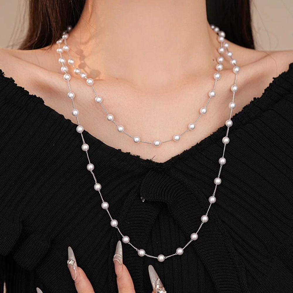Fashion Long Pearl Necklace Simulated Pearl Collarbone Chain Elegant Sweater Chain Dress