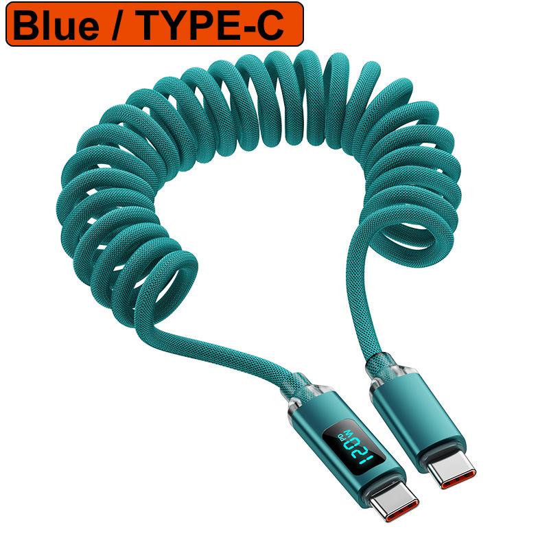 1M/2M 120W Пружинный Выдвижной USB A/C Тип C На Тип C Кабель Быстрой Зарядки Светодиодный Цифровой Дисплей ДАННЫЕ 480 Мбит/с Для Iphone15 16 Sams