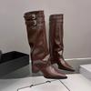 High-heeled pointed trouser boots autumn and winter new versatile retro thick heel but knee boots high knight boots