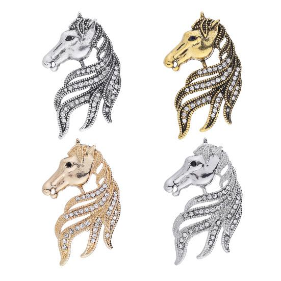 Yousheng Retro Rhinestone Horse Brooch Pin Women Men Zinc Alloy Horse Head Lapel Pin Animal Sweater Dress Suit Clothing Accessories Jewelry Gift