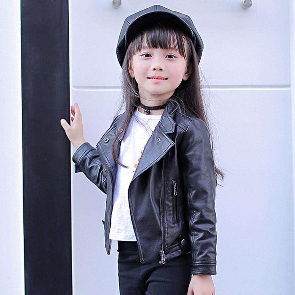 Детская однотонная верхняя одежда с длинными рукавами для маленьких девочек и мальчиков, кожаное пальто, короткая куртка, одежда