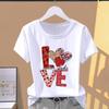 (Asian Size) Short Sleeve T-shirts T Clothing Love Style Letter Trend 90s Casual Fashion Print Female Casual Women's Top Graphic Tee