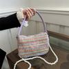 Stylish National Style Woven Bag With Pearl Chain Strap Small Shoulder Bag For Casual Outfits