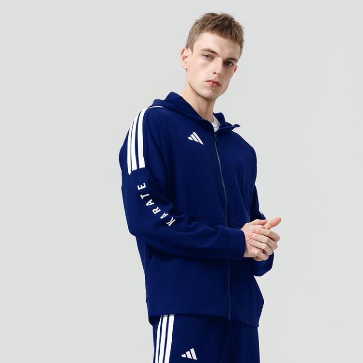 Мужские куртки Adidas Мужские Сине-белые С капюшоном Несъемный Умеренный Прямой крой