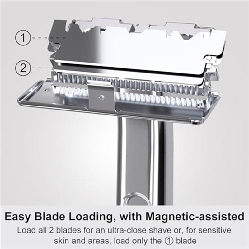 Reusable Rainbow Metal Safety Razor Set, including a razor stand and replacement blades stylish travel razor suitable for men