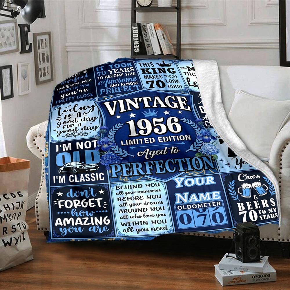 Vintage 70Th Birthday Celebration Blanket Personalized Name Soft Warm And Versatile For Sofa Bed Office And Travel Machine Washable Comfortable In All